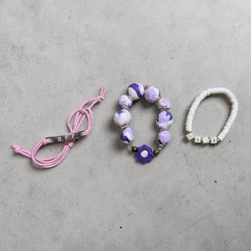 Girls Bracelet Set BFF Mini Purple Beaded Stretch Friendship Bracelets 3pc